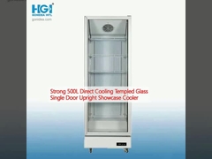 Fuerte 500L de refrigeración directa de vidrio templado de puerta única de vidrio vertical