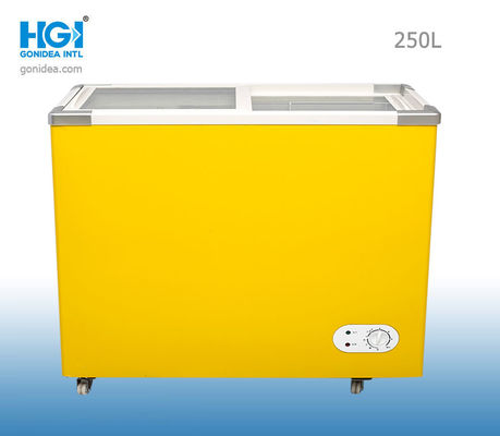 Gonidea curvó los refrigeradores de cristal 250l del congelador del pecho el amarillo blanco de 8,8 pies cúbicos