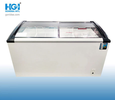 El congelador superior de cristal del pecho de desplazamiento del helado R290 manual de 358 litros descongela